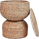 Hourglass Handwoven Hyacinth Storage Accent Table with Lid