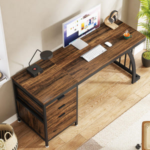 59-Inch Industrial Computer Desk with 3 Drawers and File Storage