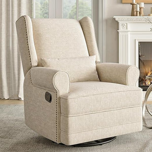 Swivel Glider Recliner Chair with Footrest & Lumbar Pillow