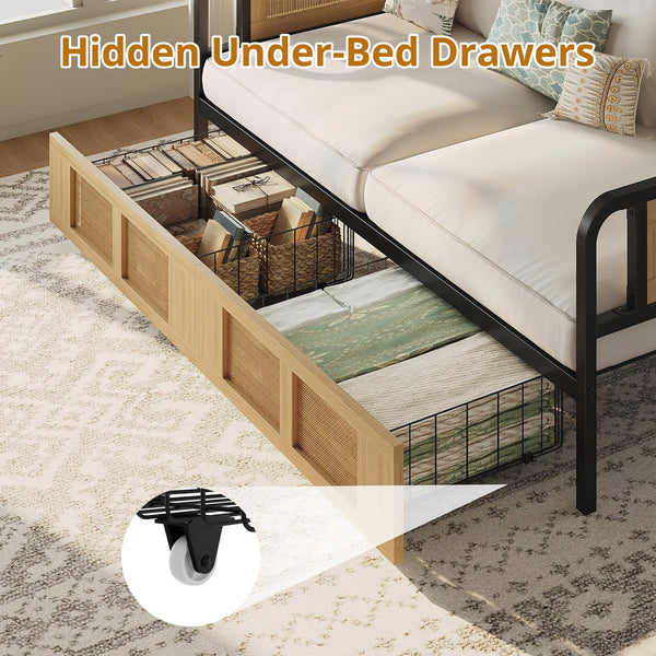 Twin Rattan Daybed with Storage Drawers