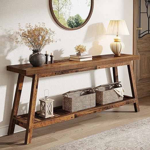 70.86-Inch 2-Tier Console Table – Farmhouse Entryway Sofa Table