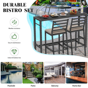3-Piece Outdoor Patio Bar Set with Bar Table & 2 Cushioned Stools