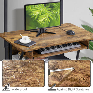 3-Tier Rolling Computer Desk with Keyboard Tray & Printer Shelf