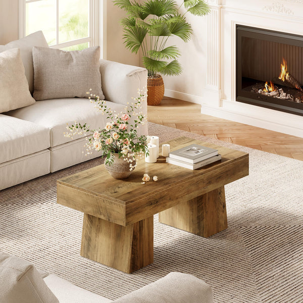 Farmhouse Rectangular Coffee Table – 47 Inch MDF Living Room Center Table