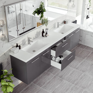 84-Inch Wall Mount Double Sink Bathroom Vanity with Acrylic Top