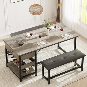 3-Piece Dining Table Set with Storage Drawers & Wine Rack