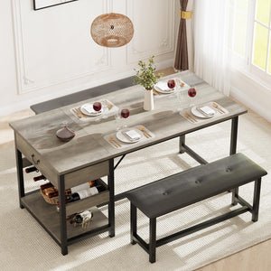 3-Piece Dining Table Set with Storage Drawers & Wine Rack
