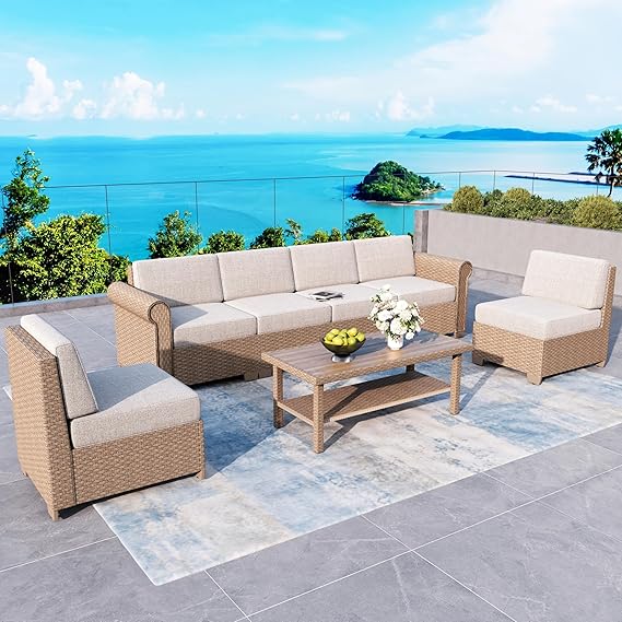 L-Shape Outdoor Wicker Sectional Sofa Set with Cushions & Coffee Table