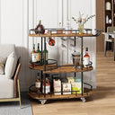 3-Tier Metal Bar Cart with Wine Rack & Glass Holder