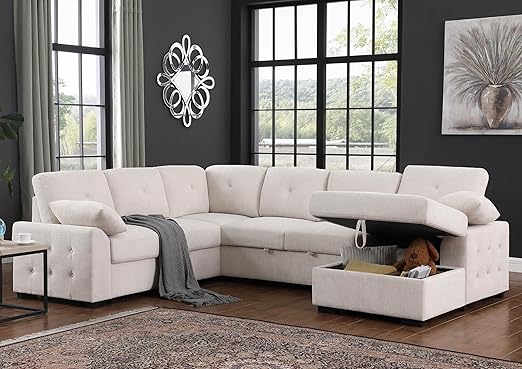 L-Shaped Sleeper Sectional Sofa with Storage & Charging