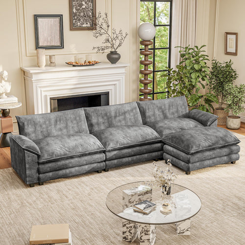 L-Shaped Modular Sectional Sofa with Deep Seat & Chenille Fabric