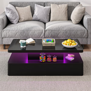 LED Coffee Table with RGB Lighting & 2-Tier Storage