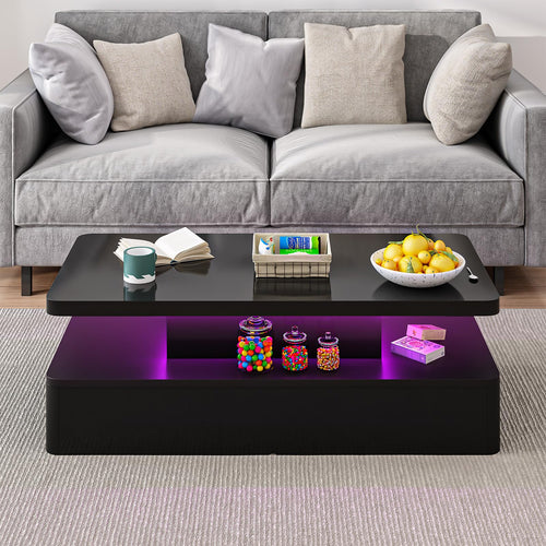 LED Coffee Table with RGB Lighting & 2-Tier Storage
