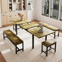 Extendable Dining Table Set with 6 Stools, Metal Frame & MDF, 63"