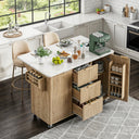 Rolling Kitchen Island with Drop Leaf, Power Outlet & 3 Drawers