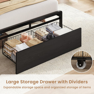 Twin XL Storage Bed Frame with LED Lights & Charging Station