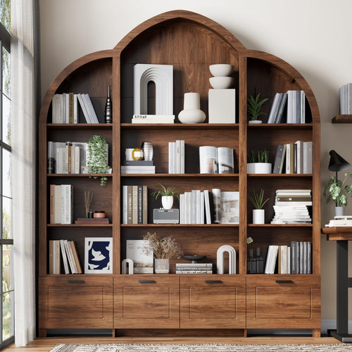 Arched Triple Wide Bookshelf with 15 Cubby Storage, 5-Tier, 84" H