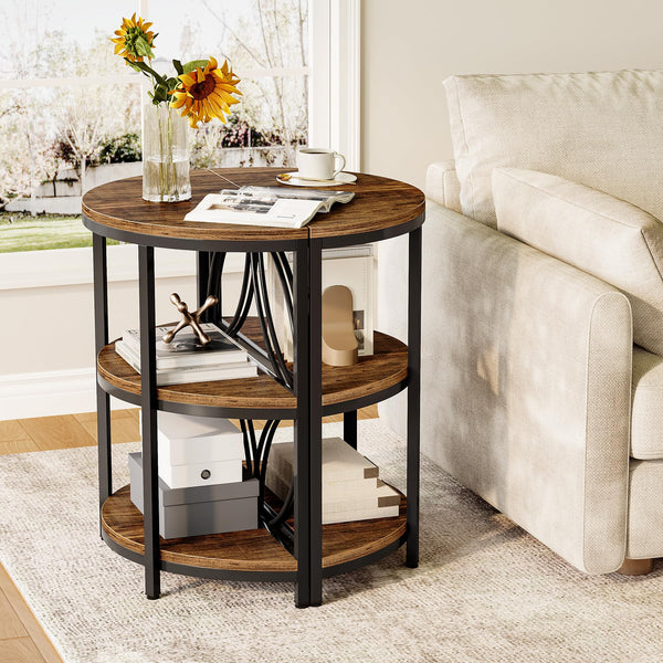 Half Round 3-Tier End Table with Metal Frame