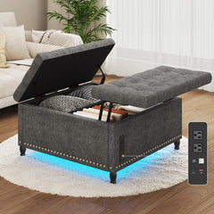 Square Storage Ottoman with LED Lights & Outlets