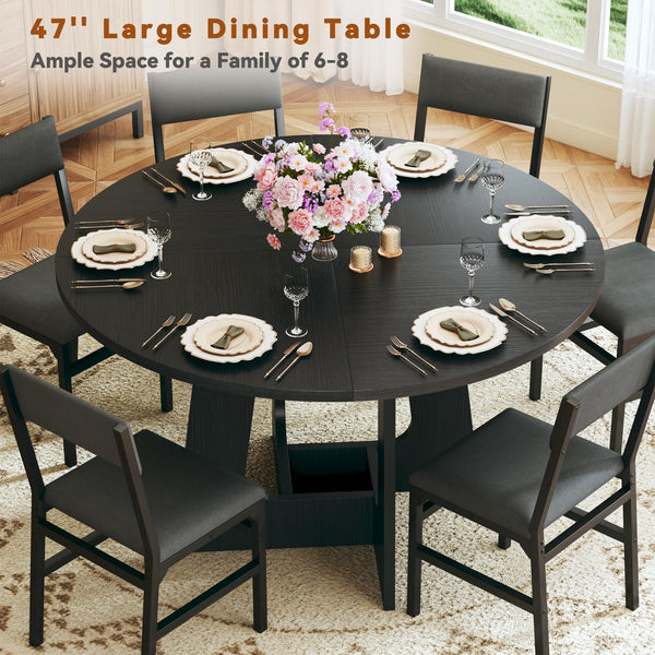 Round Dining Table Set for 6 – 7-Piece with Upholstered Chairs