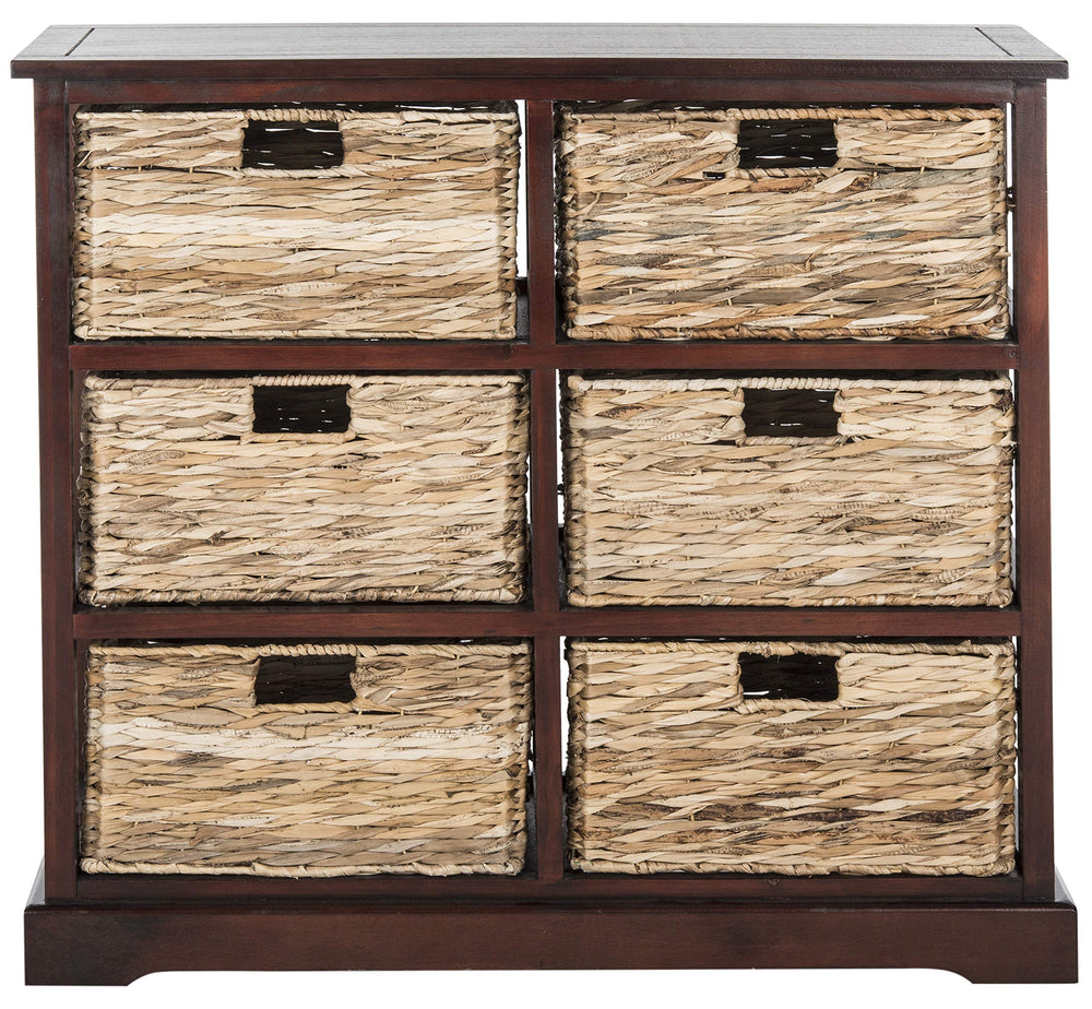 Wicker Basket Storage Chest with Distressed Wood Frame