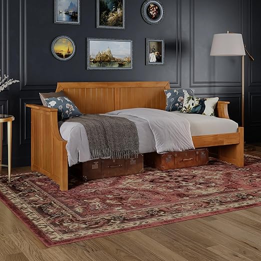 Twin Size Solid Wood Daybed with Curved Beadboard Back