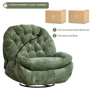 Oversized Swivel Rocker Recliner Chair with Phone Holder – Chenille Fabric, Green