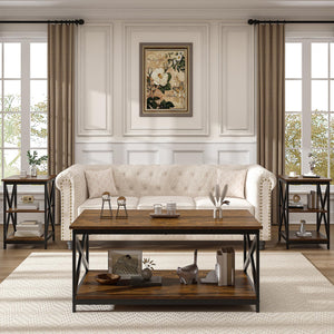 Industrial X-Design Coffee Table Set of 3 with Storage