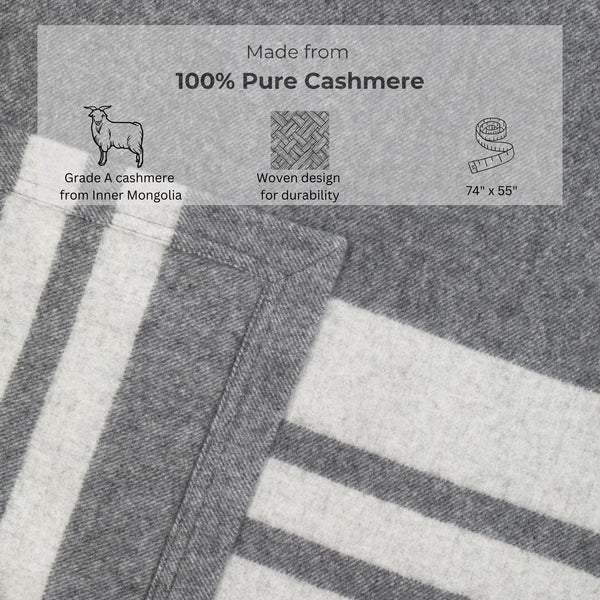 Pure Cashmere Throw Blanket — Grey Stripe, 74"x55"