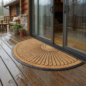 Sunburst Half Round Coco Coir Doormat – Non-Slip Rubber Backing, Multiple Sizes