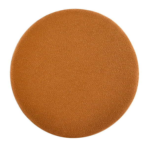 Round Boucle Ottoman with Wooden Legs