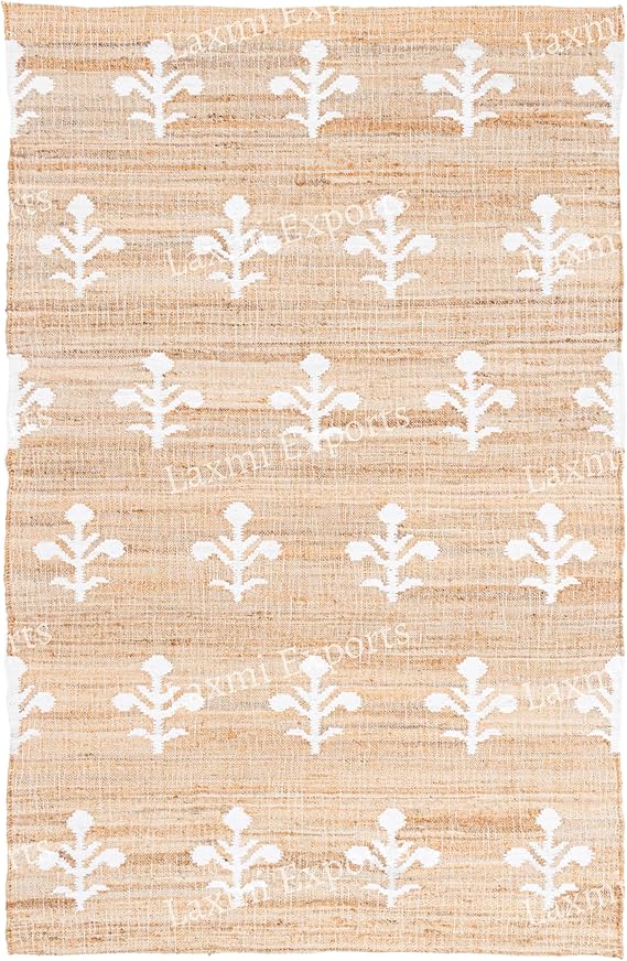 Cotton Jute Kilim Area Rug 4x6 – Floral Turkish Handmade Carpet
