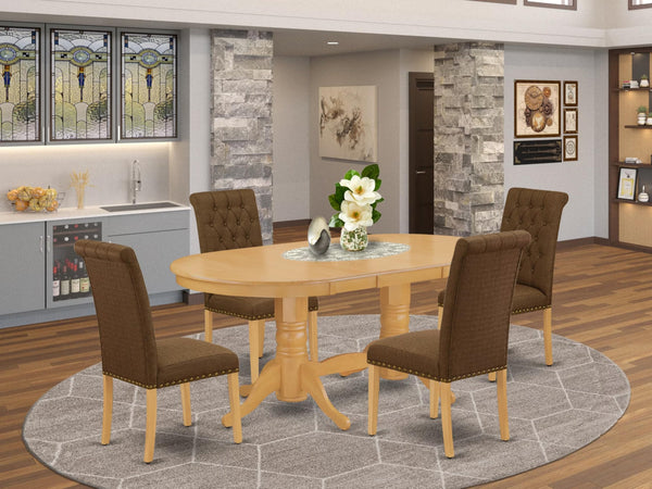 5-Piece Butterfly Leaf Oval Dining Set with Upholstered Chairs