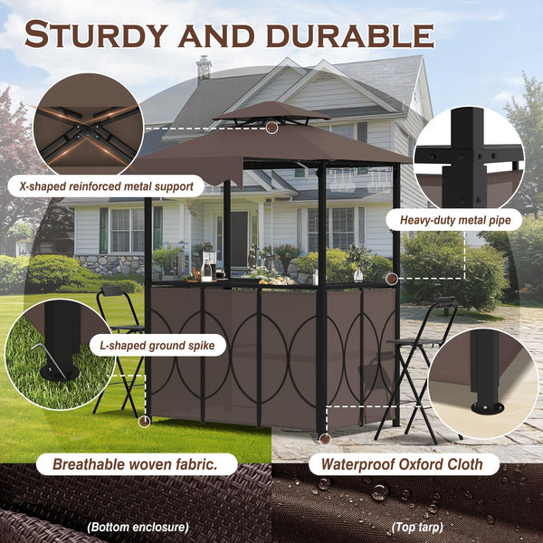 3-Piece Outdoor Patio Bar Set with Canopy, Bar Table & 2 Foldable Stools
