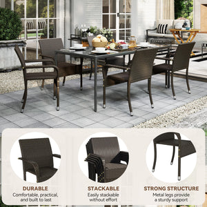 Stackable Outdoor Rattan Dining Chairs Set of 4 with Armrests