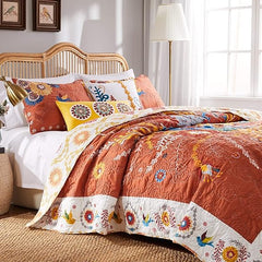 Topanga Quilted Bedspread Set – Folk Art Floral, Multiple Sizes