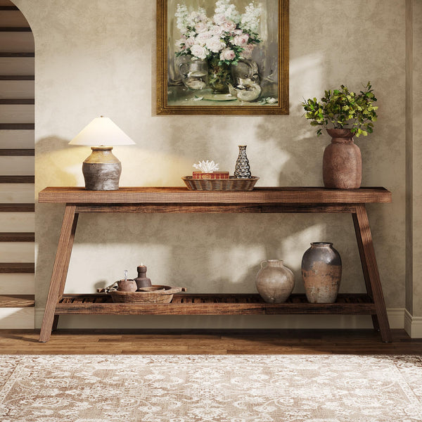 70.86-Inch 2-Tier Console Table – Farmhouse Entryway Sofa Table