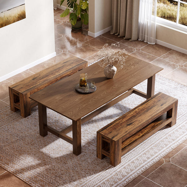 59" Wooden Dining Bench with Storage Shelf