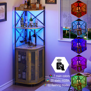 5-Tier Corner Bar Cabinet with LED Lights