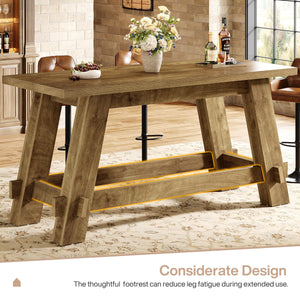 63" Counter Height Bar Table with Footrest – Rustic Brown Pub Table