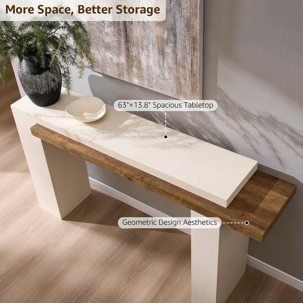 63-Inch Two-Tier Console Table with Geometric Design