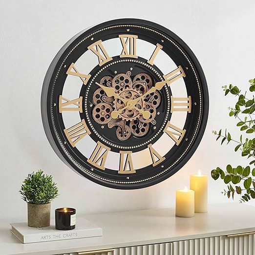 Moving Gear Wall Clock with Roman Numerals – Modern Analog Decor