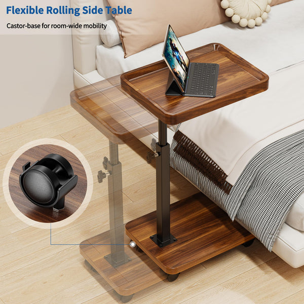C-Shaped Adjustable Height Side Table with Wheels