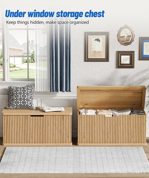 Fluted Storage Chest Bench with Safety Hinges – Natural Oak