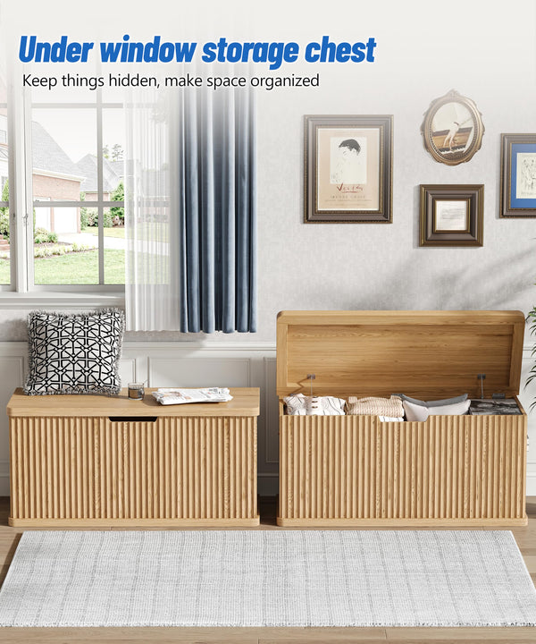 Fluted Storage Chest Bench with Safety Hinges – Natural Oak