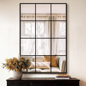 Windowpane Grid Wall Mirror – Black Metal Frame