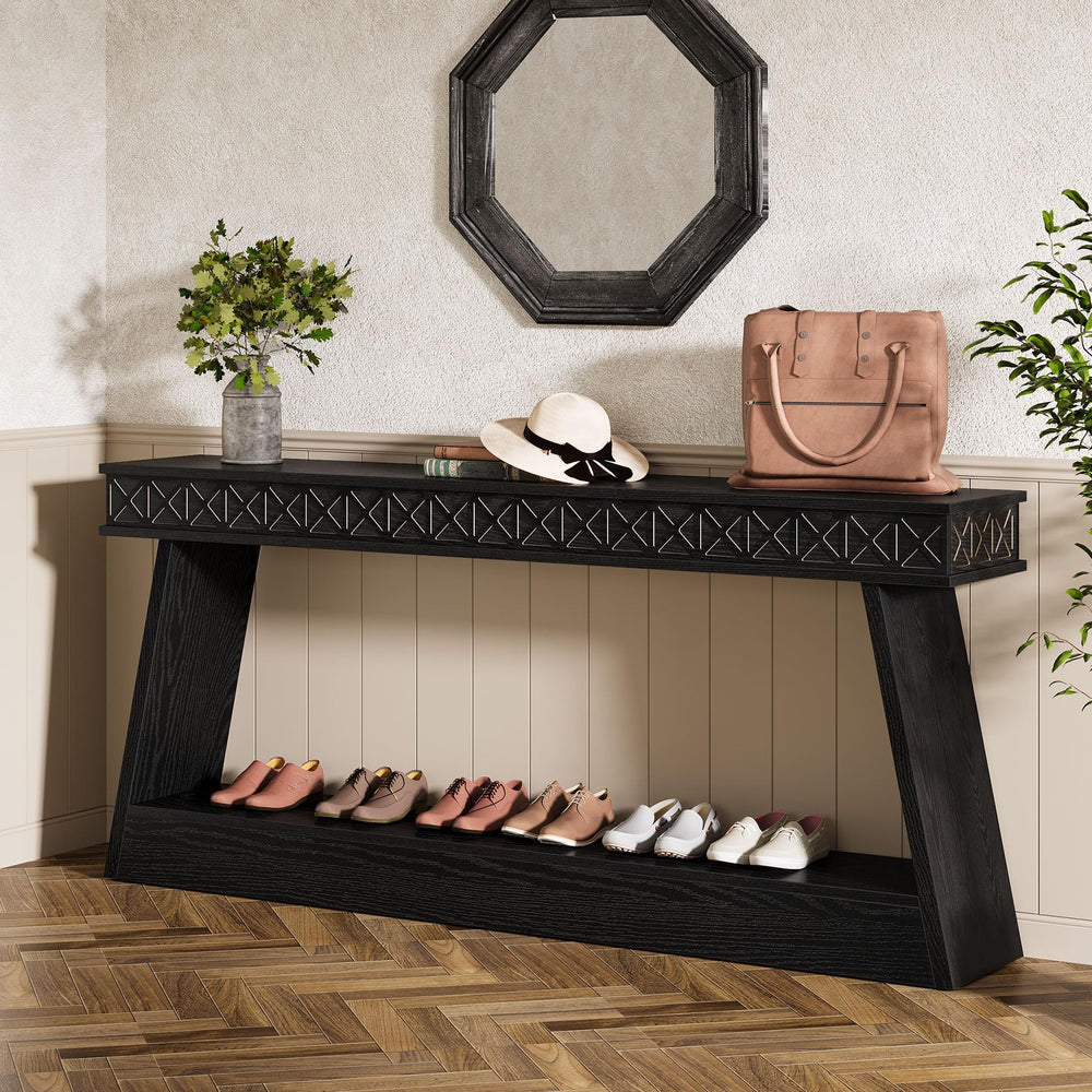 70.9" Farmhouse Console Table with 2-Tier Storage