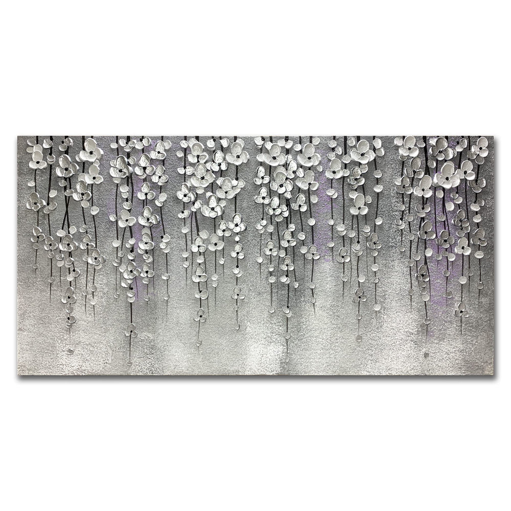 Abstract Oil Painting on Canvas – Silver Flower Wall Art