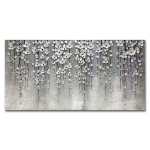 Abstract Oil Painting on Canvas – Silver Flower Wall Art