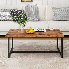 Rectangular Coffee Table with Metal Frame and Wood Top